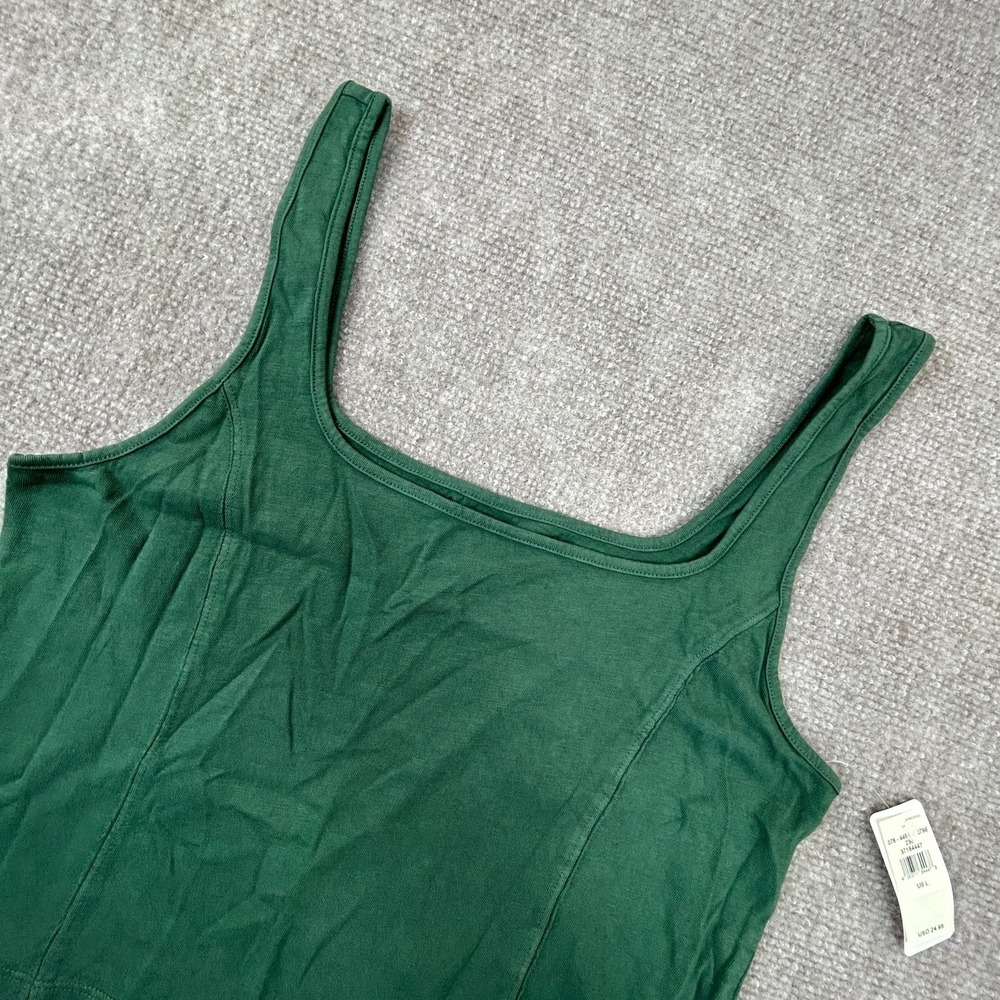 Aerie Corset Cropped Tank Top Womens Large Green Cotton Wide Starp Square Neck